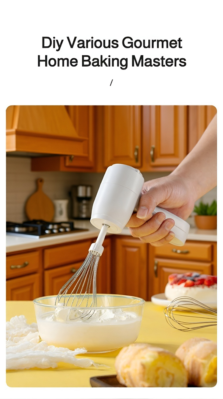 Hand mixer whipping cream in a bowl