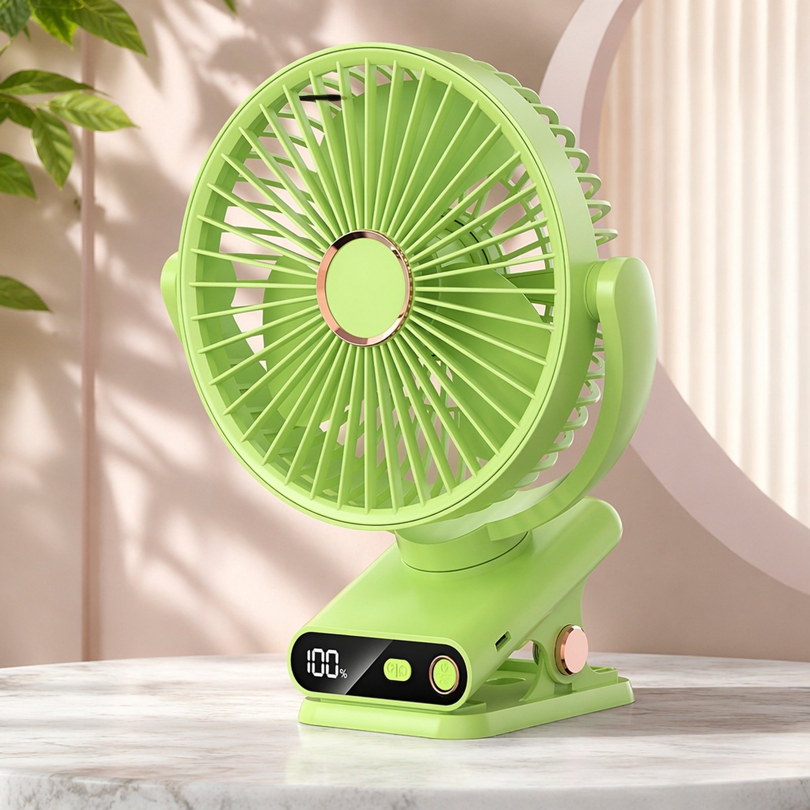 Portable USB Silent Clip-on Fan with Digital Display Night Light for Desktop and Home