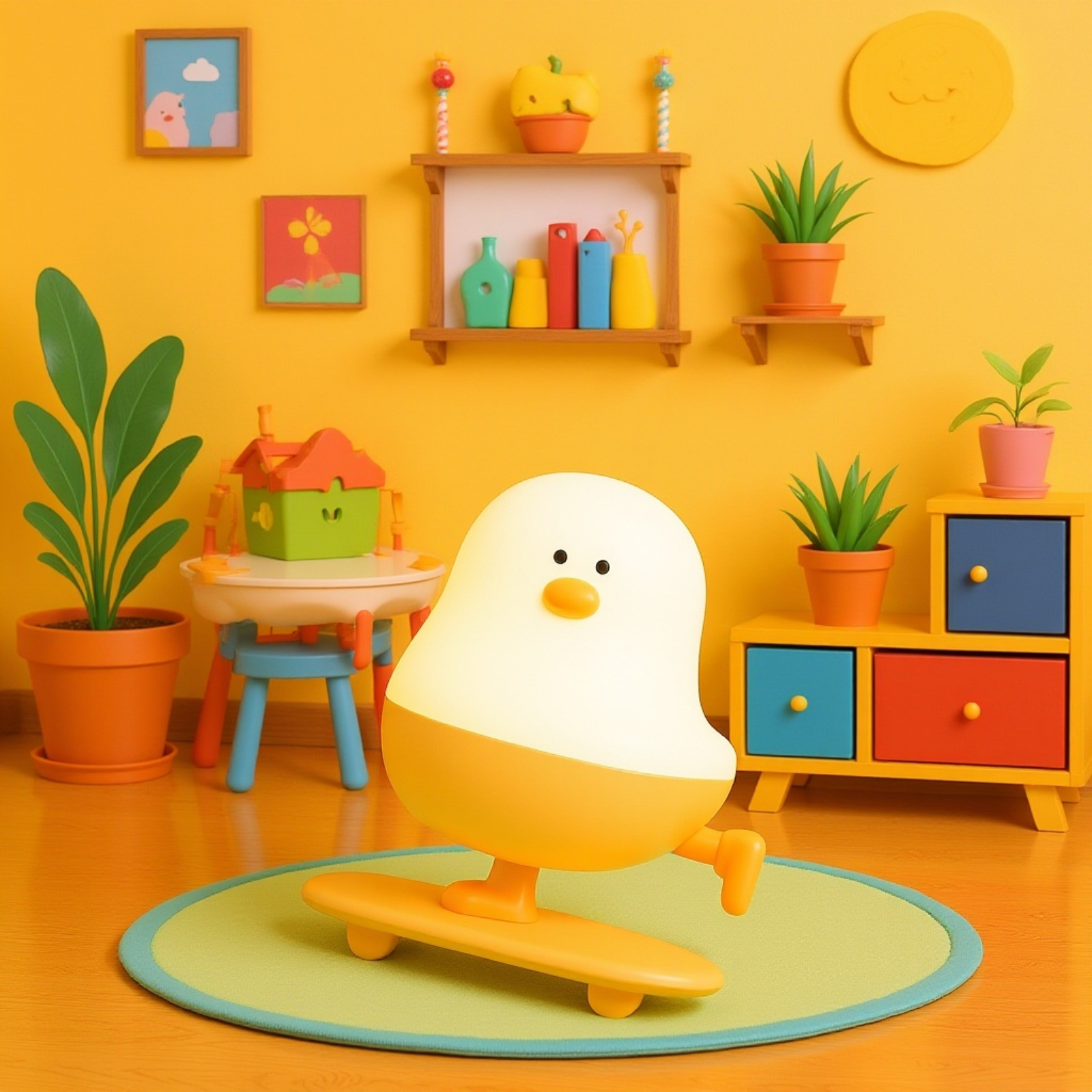 小さな鶏の創造的な夜の光、かわいい夜の光、鶏の夜の光、漫画の夜の光、動物の夜の光、スケートボードの夜の光