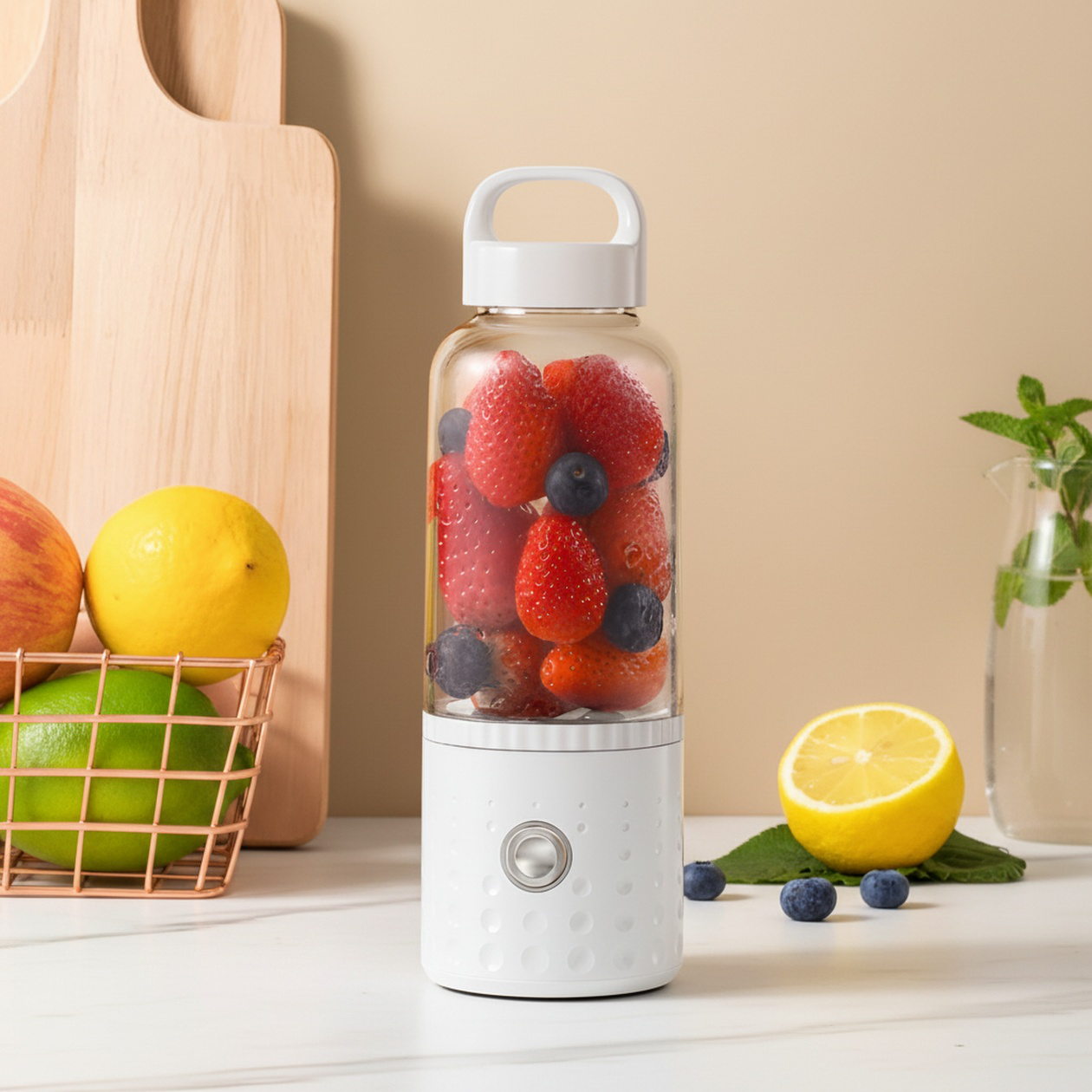 Travel-friendly automatic juicer cup in a backpack