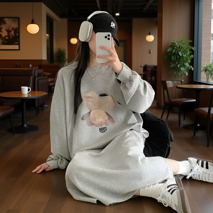 여성 긴팔 원피스 원피스 하프 기장 널찍하다 여유가 있다 느슨하다 묵히다 휴한하다 박형