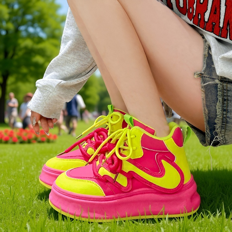 통굽 패션지애 레드 캐주얼 여성화 키높이 통굽 하이탑 여성화 레드 캐주얼 하이탑