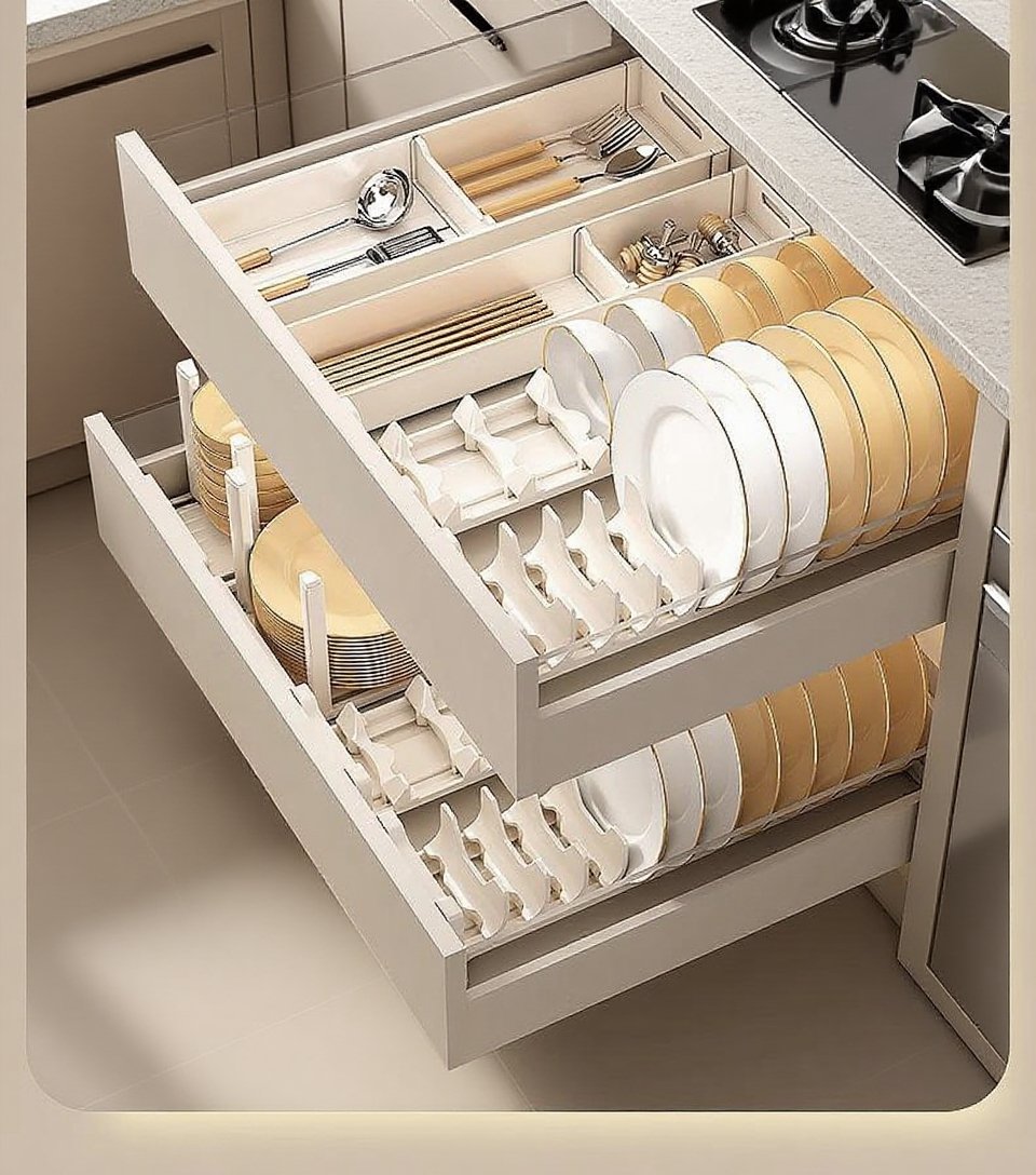 Konyhai fiók elválasztó szekrénybe tányértartóval
