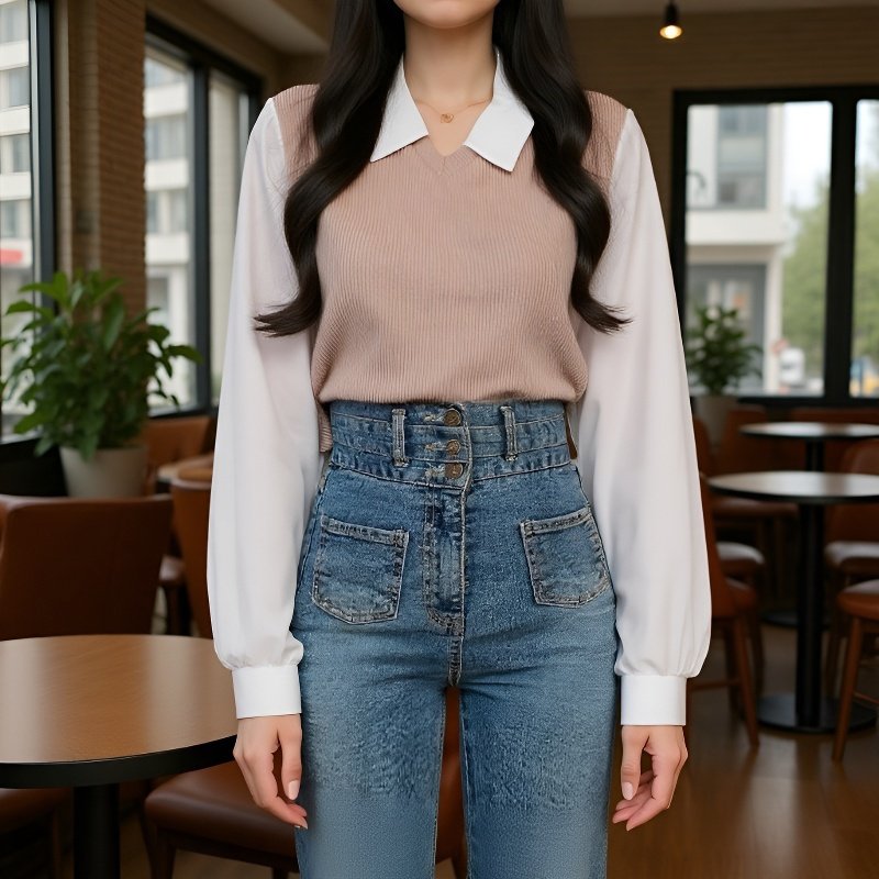 Chemise loose style maison à fausse superposition