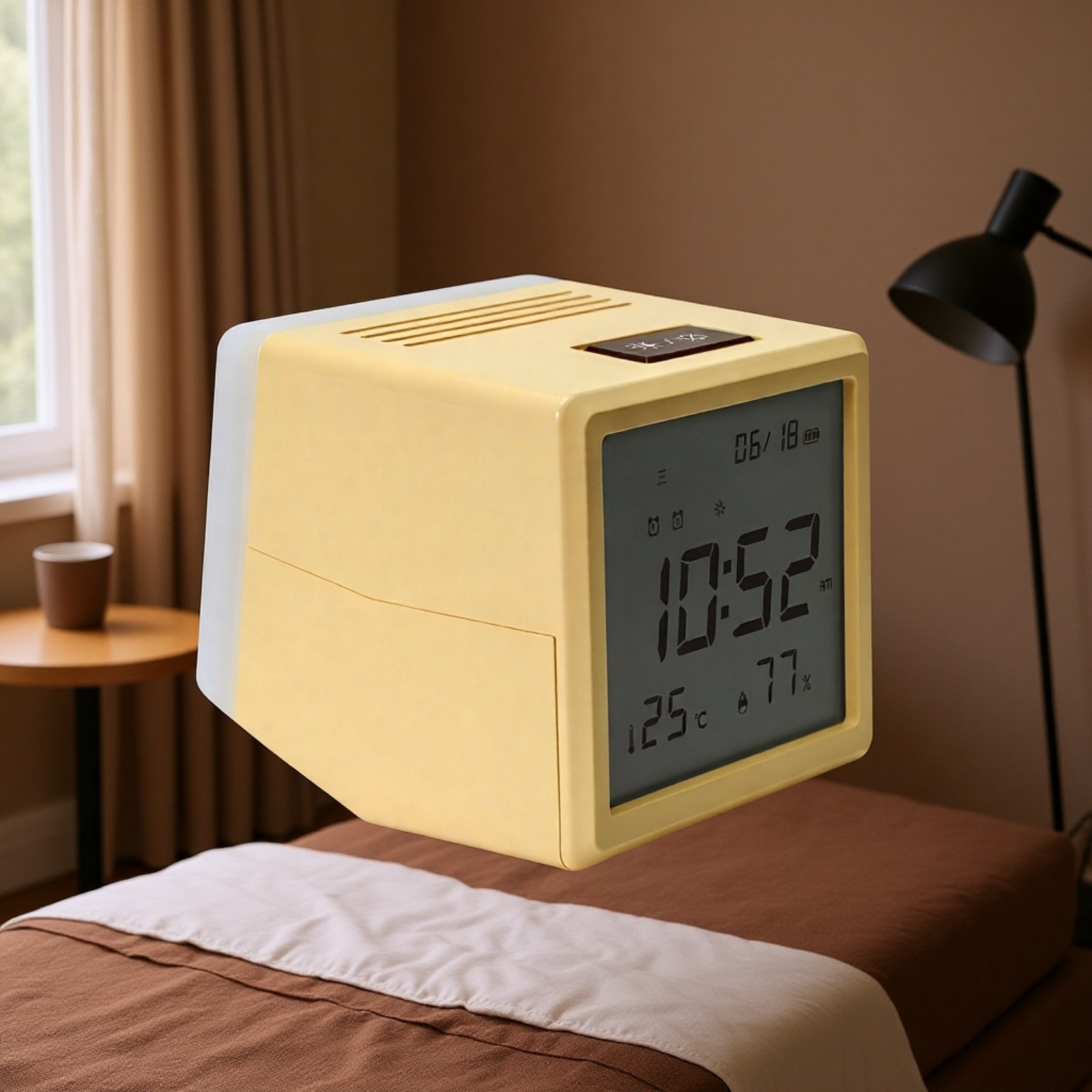 温度湿度表示付きデスクトップLED大画面時計、ワンタッチスイッチ多機能ナイトライト