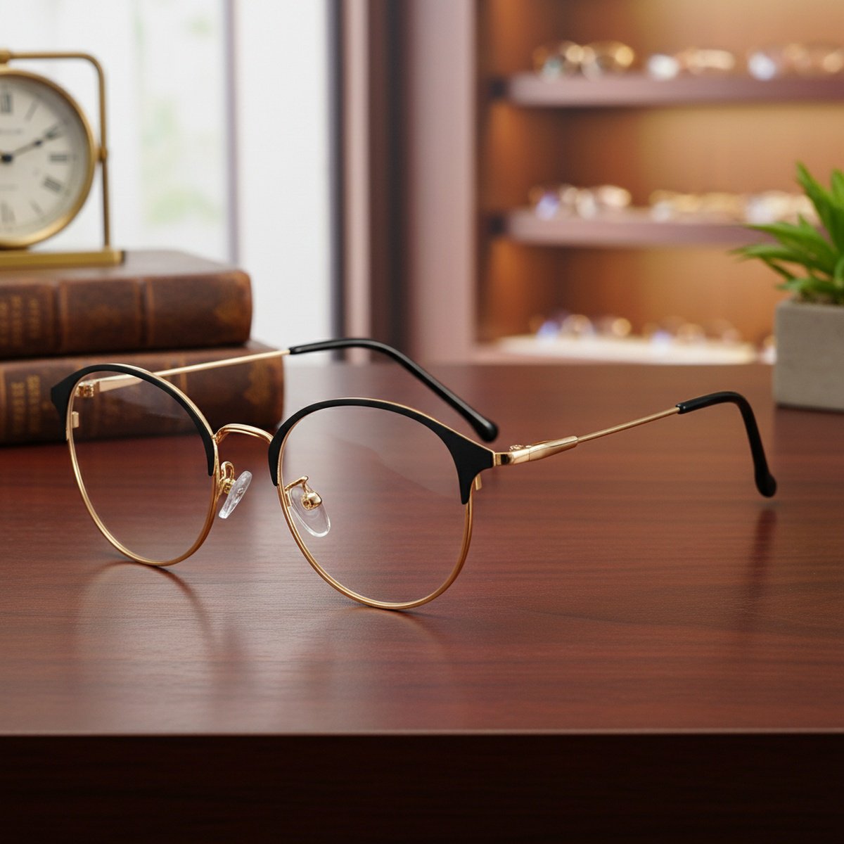 Montura de gafas de ceja metálica retro