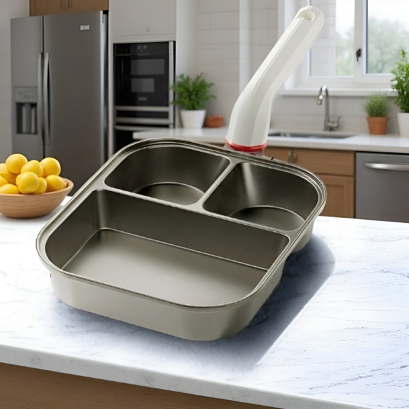 Sartén de desayuno de titanio tres en uno, antiadherente y de fondo grueso