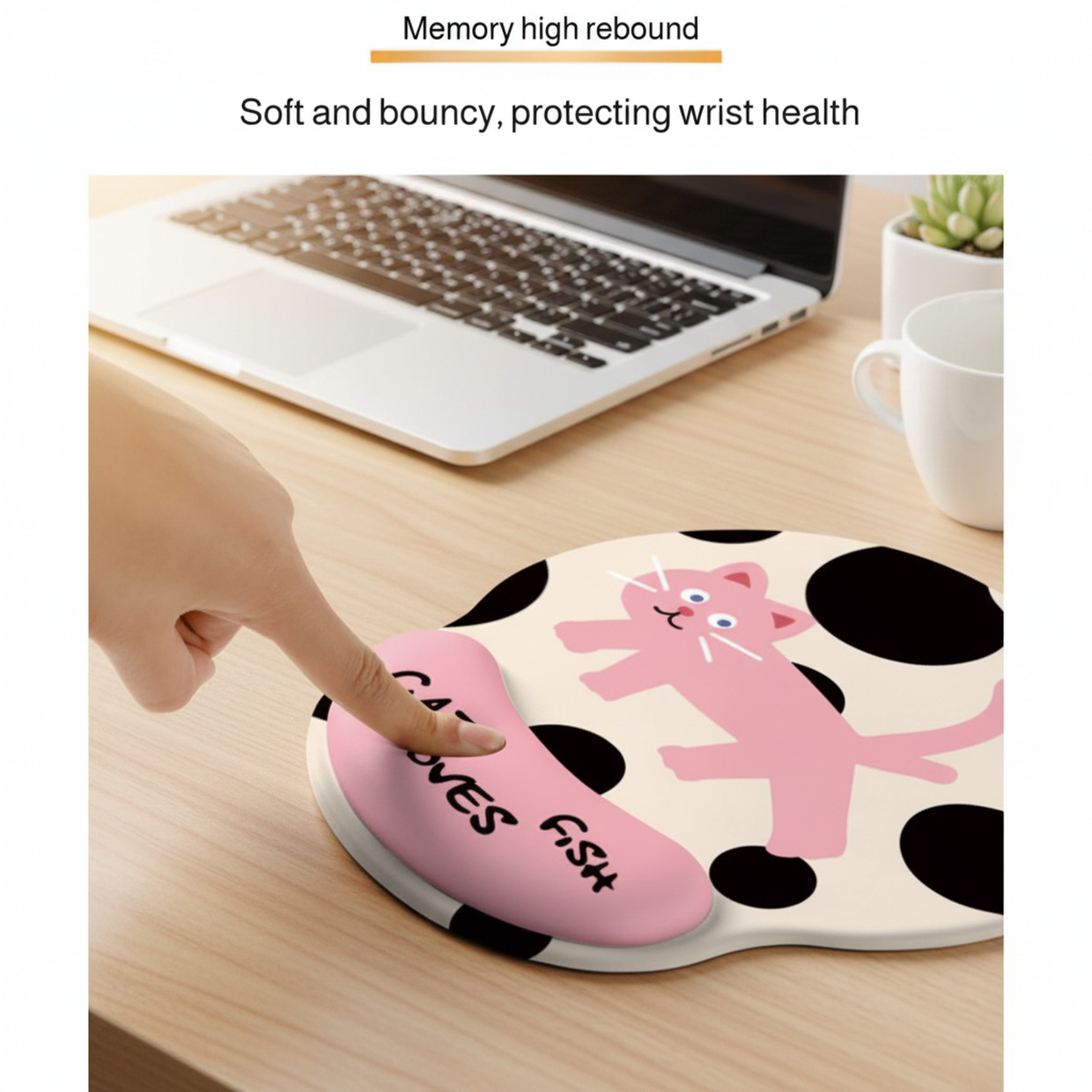 Cute pink cat mouse pad in workspace