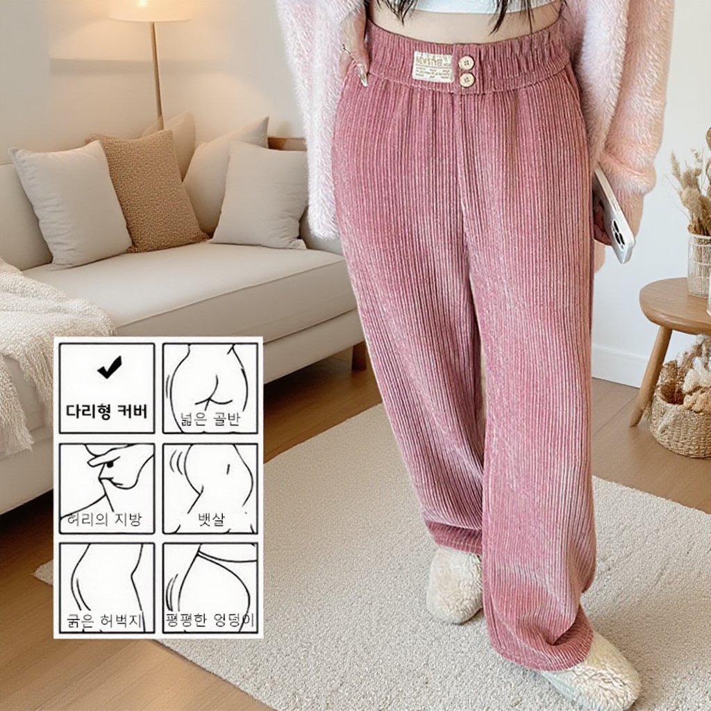  여성용 기모 코듀로이 스트레이트 팬츠