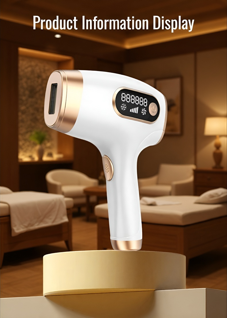 User applying hair removal device on leg