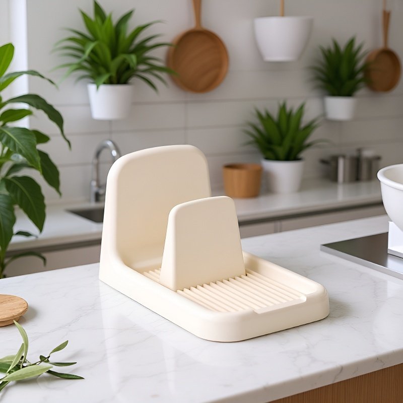 Durable metal pot lid holder on countertop