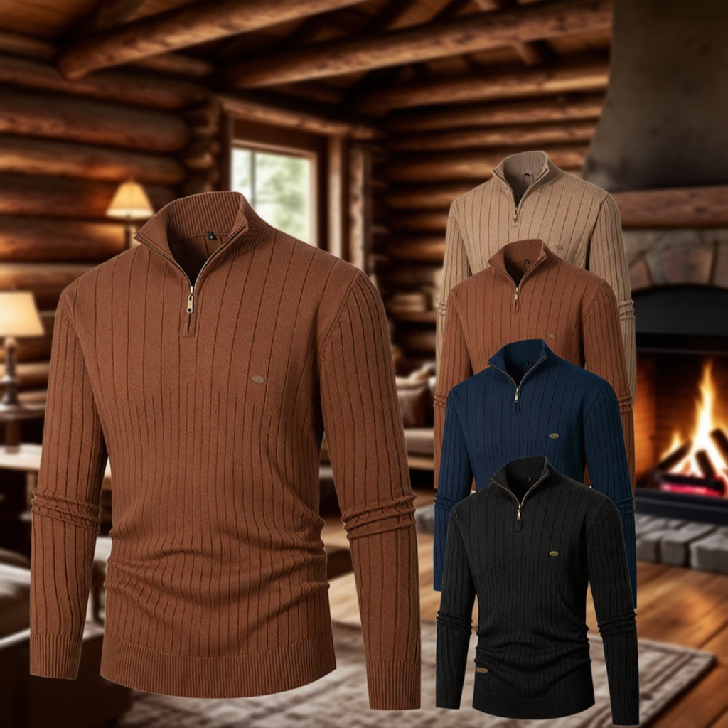 남성 반폴라 집업 니트 긴팔 솔리드 풀오버