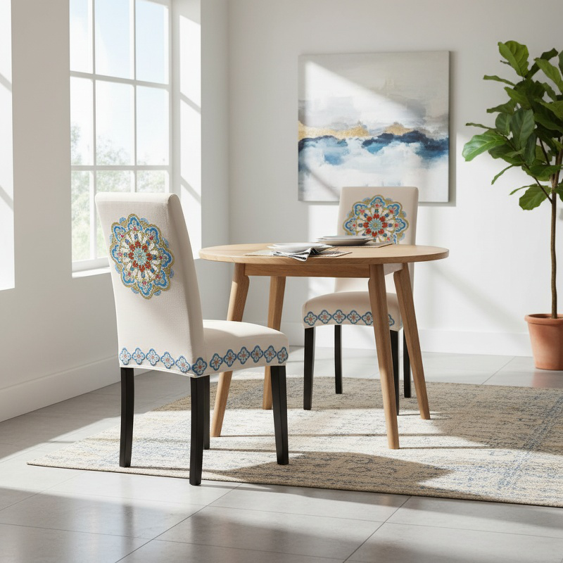 Washable dining chair cover with elegant pattern