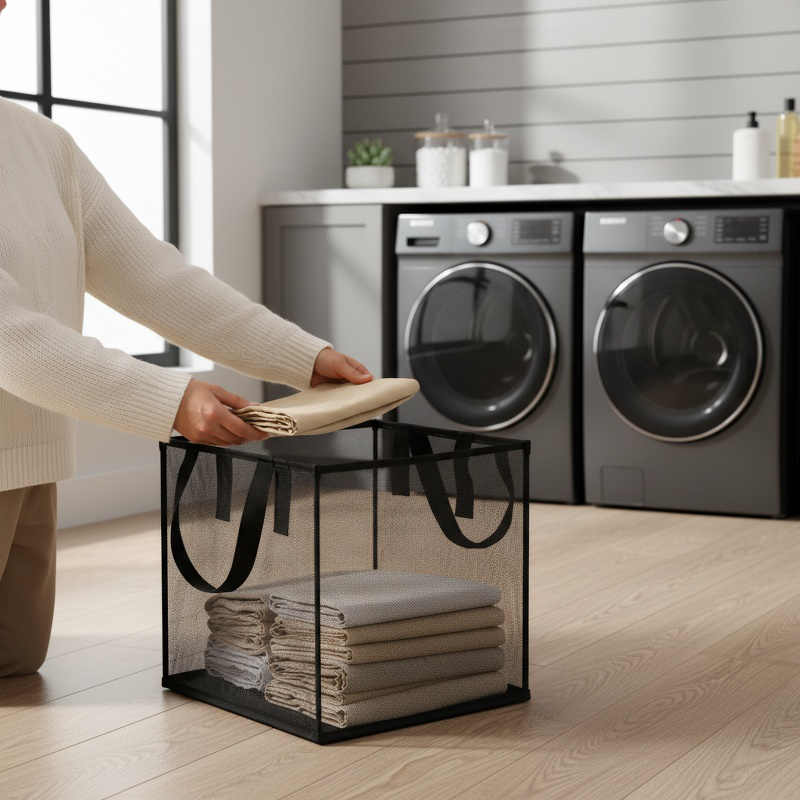 Large Foldable Mesh Laundry Hamper with Handles