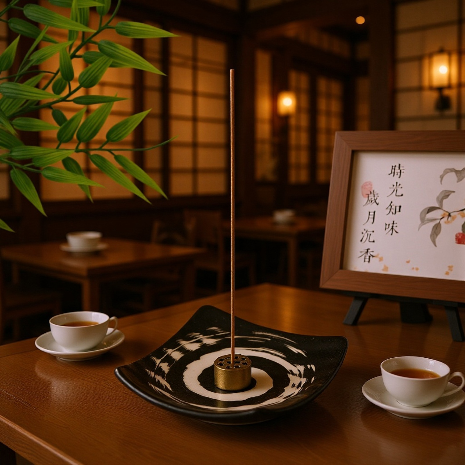 スクエア型セラミック線香炉・和風ミニマリスト粗陶香皿・香立て台座