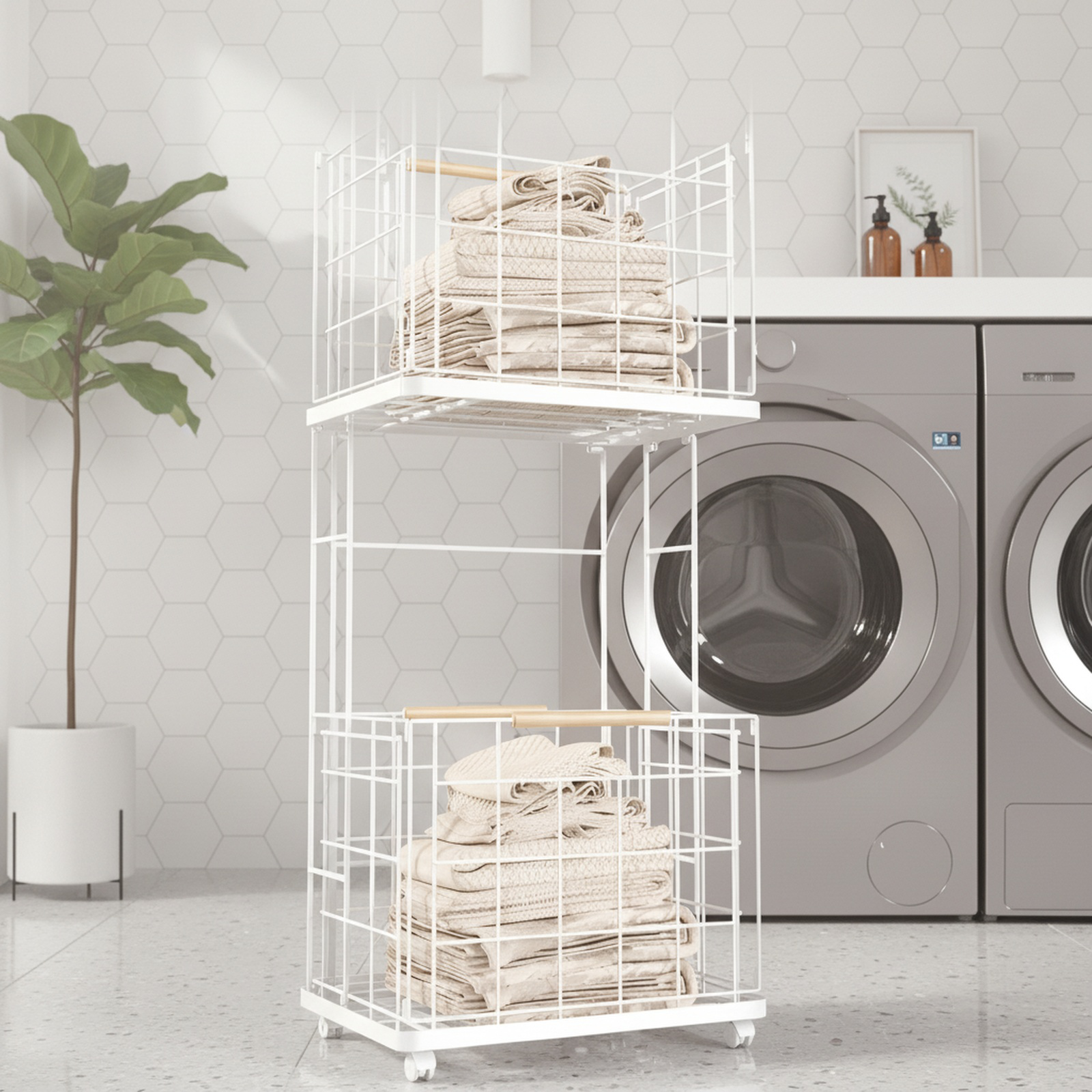 Nordic Style Household Double-Layer Removable Dirty Clothes Basket