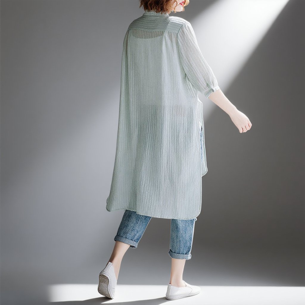 【レディースロングブラウス】涼しげな素材　可愛い　美しいシルエット