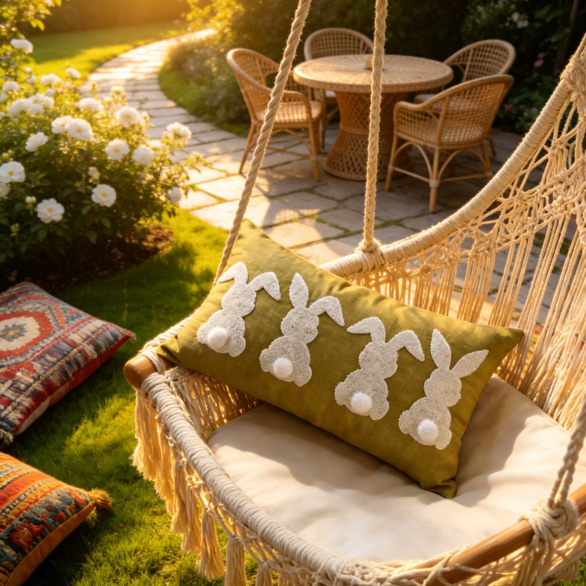 Funda de almohada bordada de conejo de Pascua para el hogar