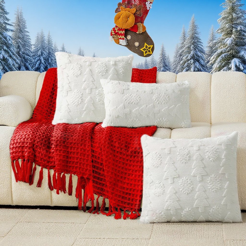 純色毛絨聖誕樹抱枕套
