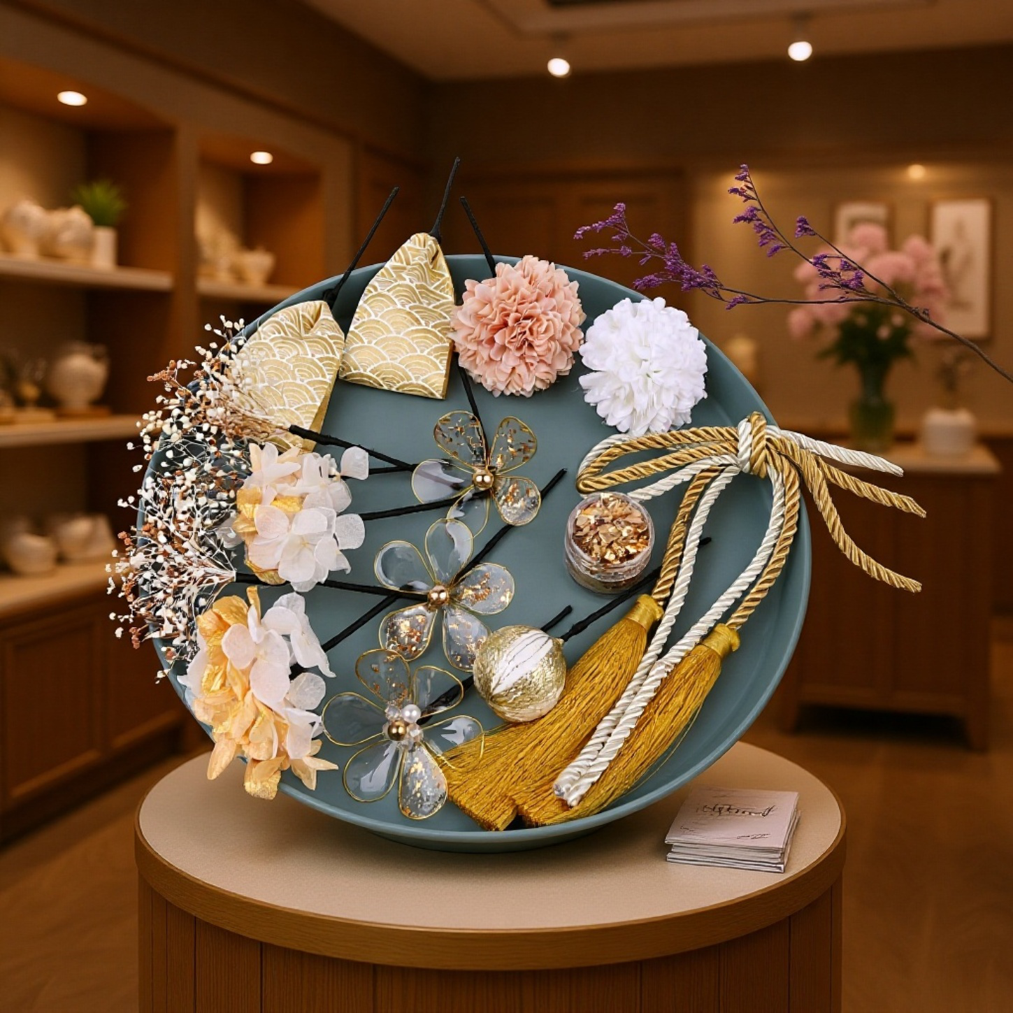 Handgefertigte Kristall-Haarspange mit Trockenblumen für Abschlussfeiern