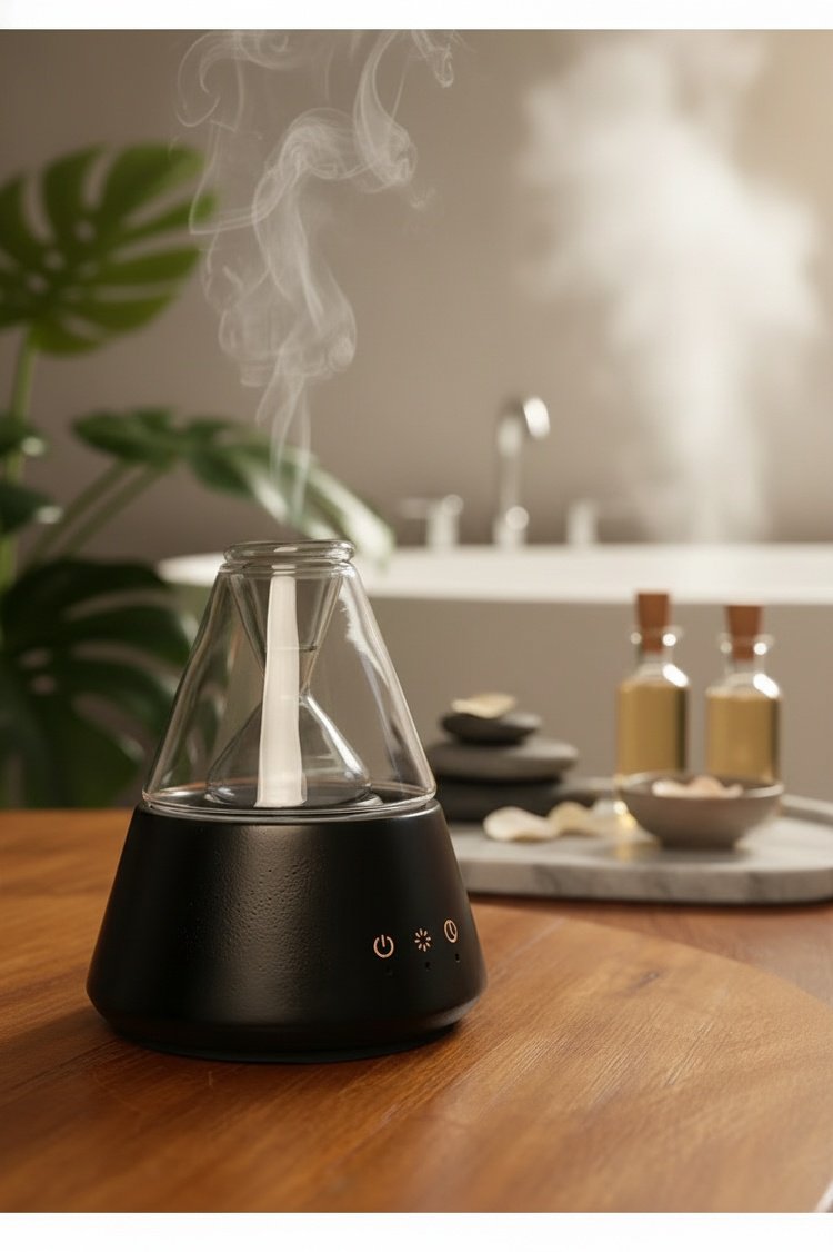 Modern ultrasonic diffuser enhancing bedroom decor