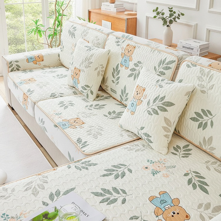 Non-slip Ice Silk Latex Sofa Mat displayed on modern living room sofa