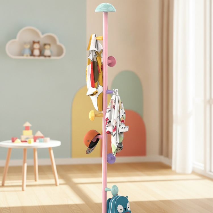 Multifunctional Mushroom Floor Coat Rack with Storage Shelves in Modern Living Room