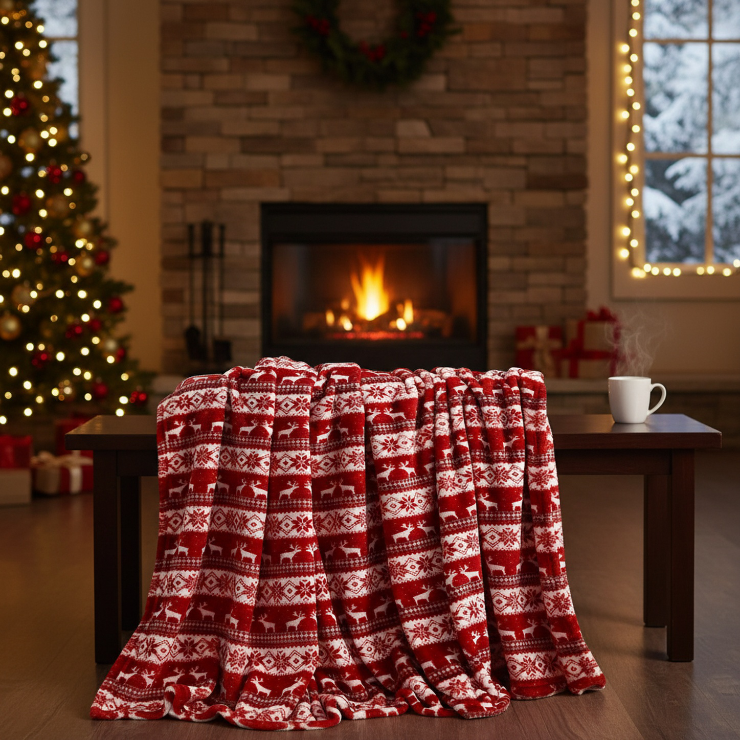 Sofa Flannel Cover Blanket Blanket Holiday Christmas Flannel Burgundy