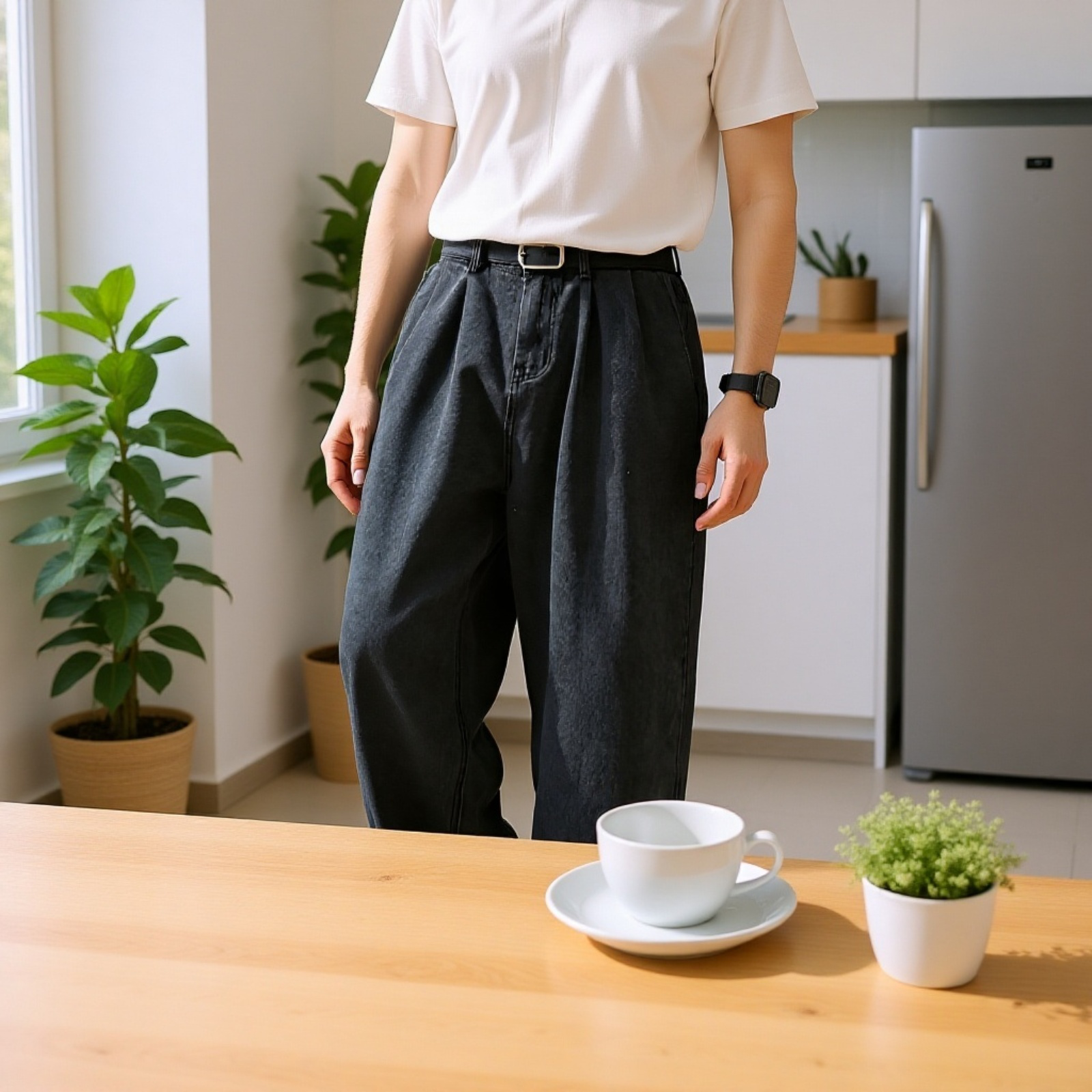 メンズ春用 レトロカットジーンズ ライト＆リラックス 大きめサイズ ゆったりストレートパンツ