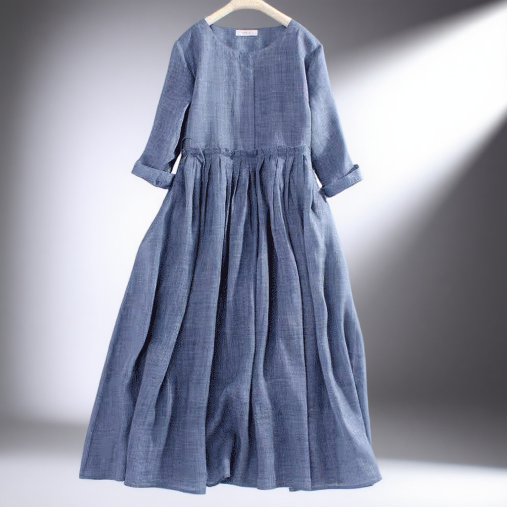 빅사이즈 여성 하프기장 허리 여리여리 원피스 편안한 긴팔 라운드넥 패션 봄여름 원피스