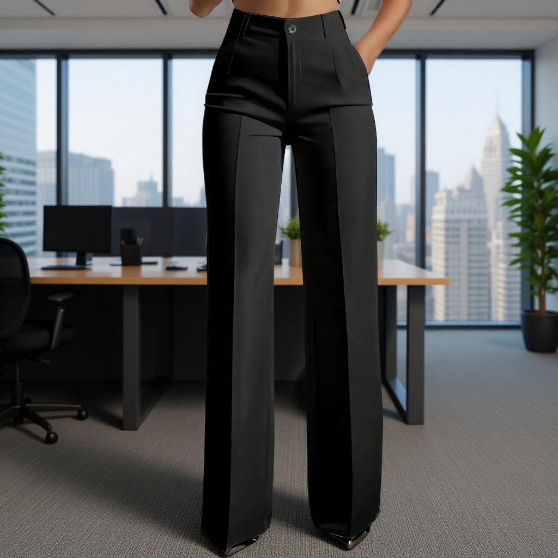 بنطال نسائي رسمي عالي الخصر بقصة مستقيمة