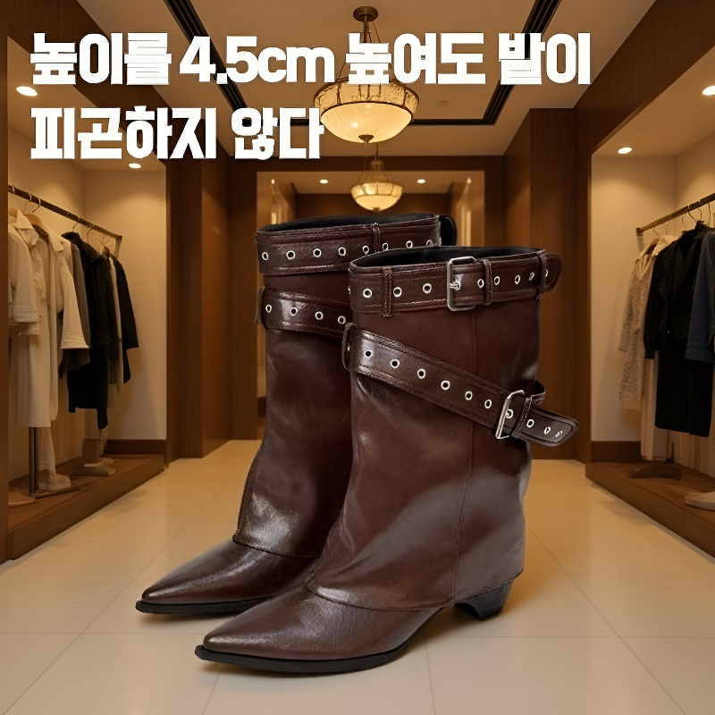 여성 앵클부츠 무릎 웨스턴 통굽 부츠 버클 부츠 아메리칸 스파이스 걸스 여성 부츠