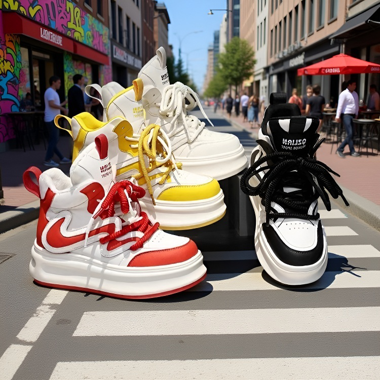 통굽 패션지애 레드 캐주얼 여성화 키높이 통굽 하이탑 여성화 레드 캐주얼 하이탑