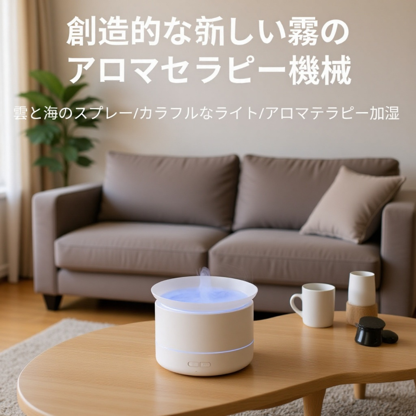 デスクトップライト付き霧のアロマ加湿器