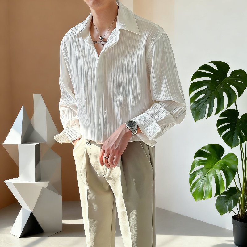 高品質の長袖メンズシャツ