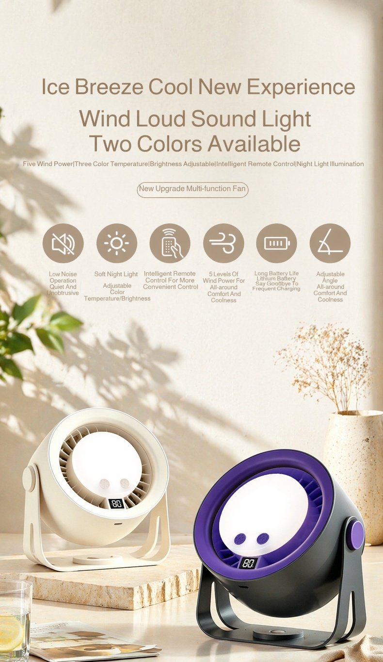 2-in-1 desktop fan with night light feature for home use