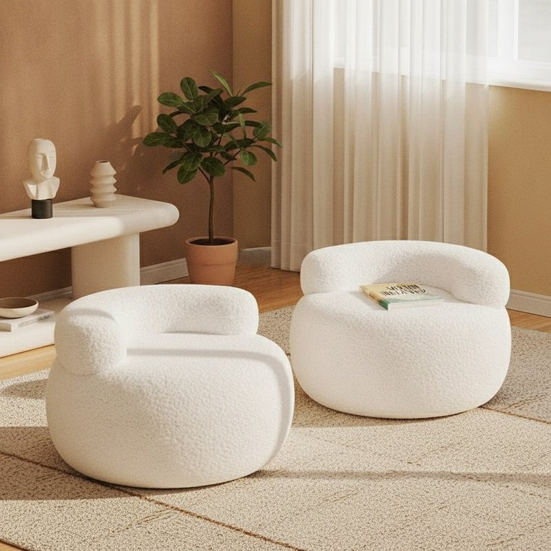 Tabouret bas rembourré style crème en peau d'agneau pour la maison
