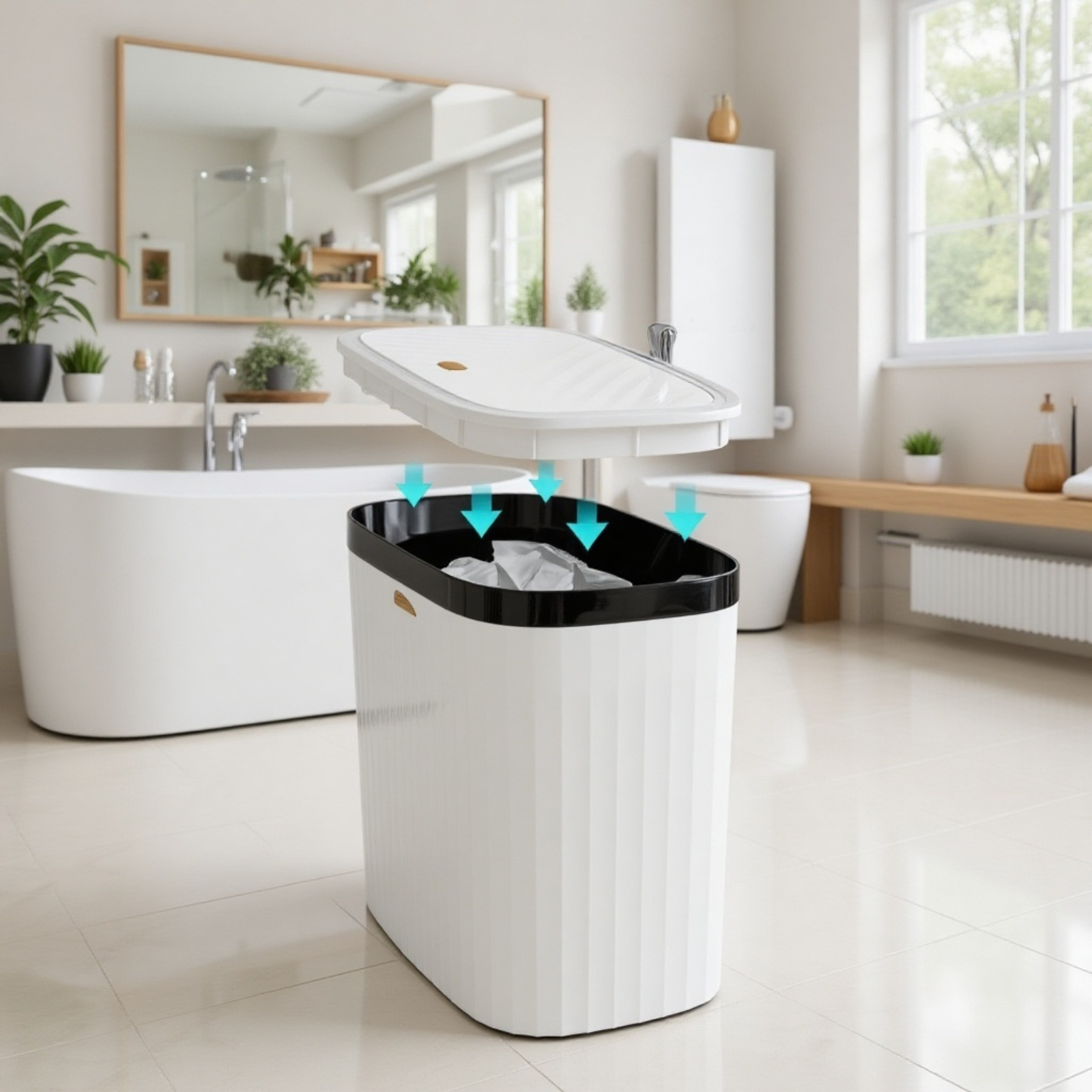 ひび割れたゴミ箱 家庭用高価値ゴミ箱 浴室トイレ 大容量ゴミ箱 カバー付き キッチン リビングルーム ゴミ箱 軽量 高級スタイル ゴミ箱