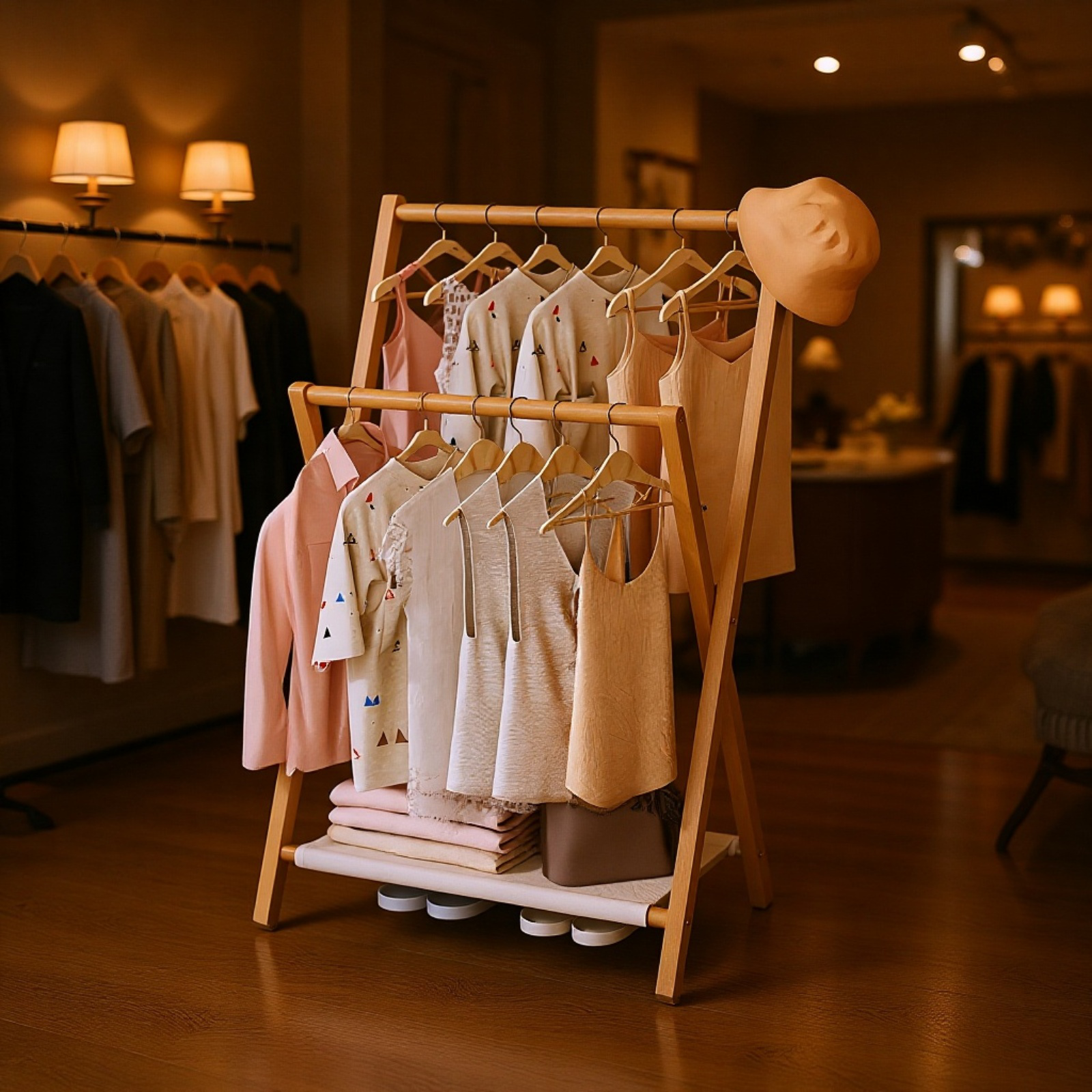 シンプルデザインの折りたたみ衣帽架