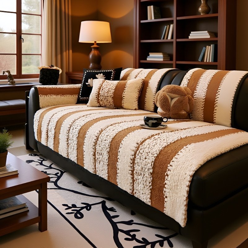 レトロなハイエンドぬいぐるみソファクッション秋と冬の厚みのあるクッション滑り止めレザーソファカバーカバー布タオル