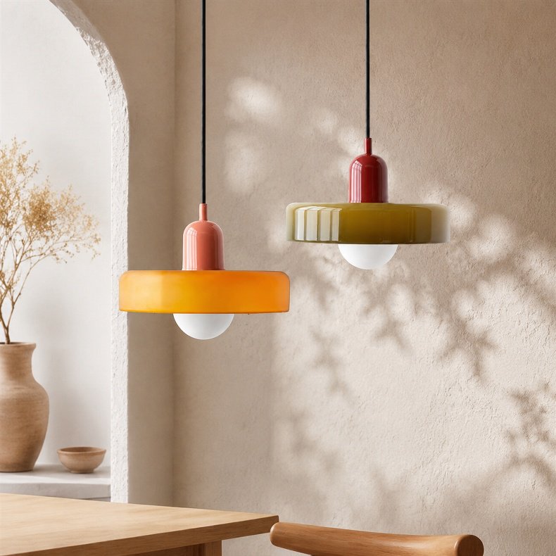 Used bar decorative pendant light hanging above counter