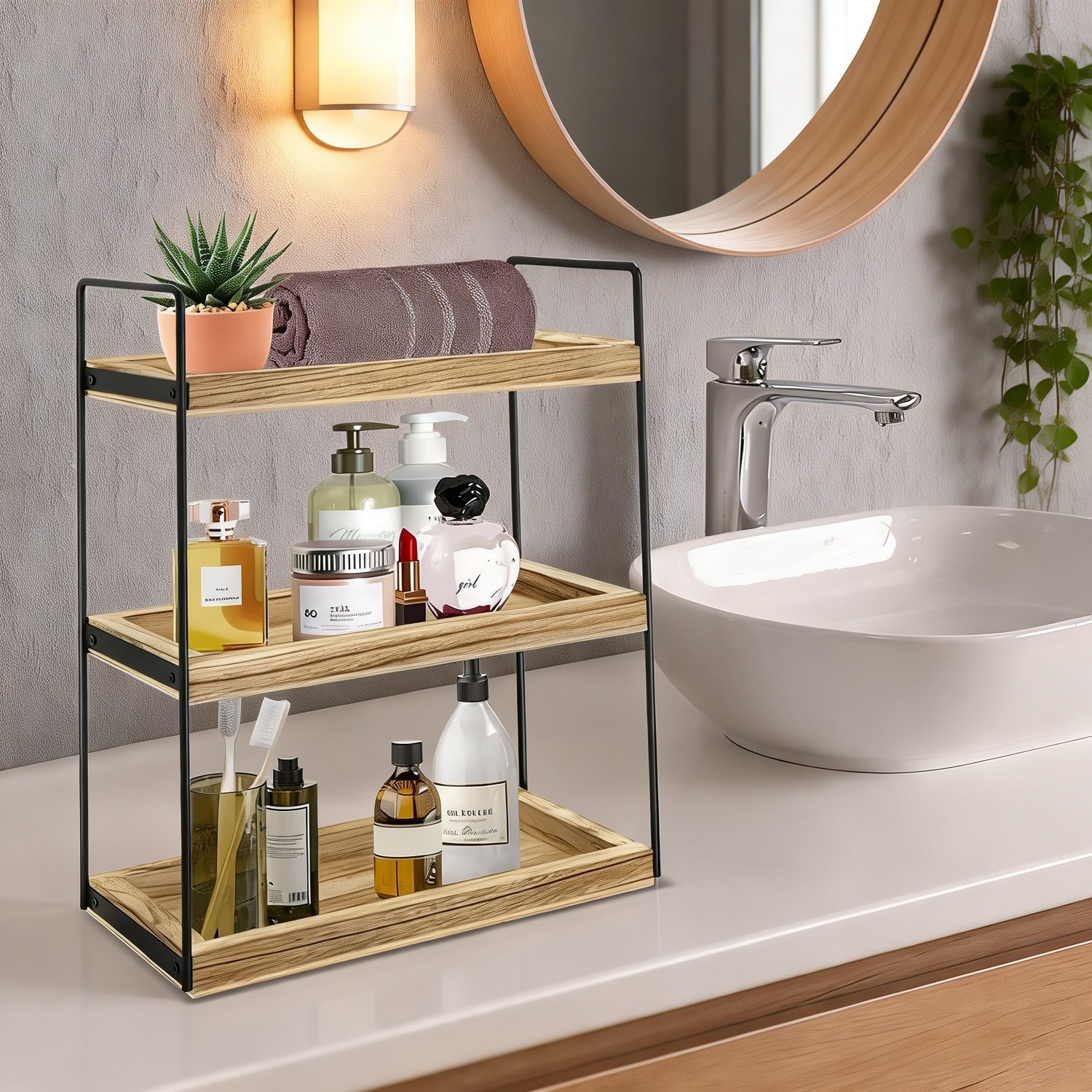 Bathroom shelf organizer for toiletries and accessories