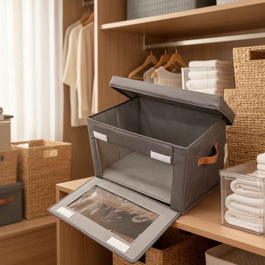 Easy-access clothing storage box for bedroom closets