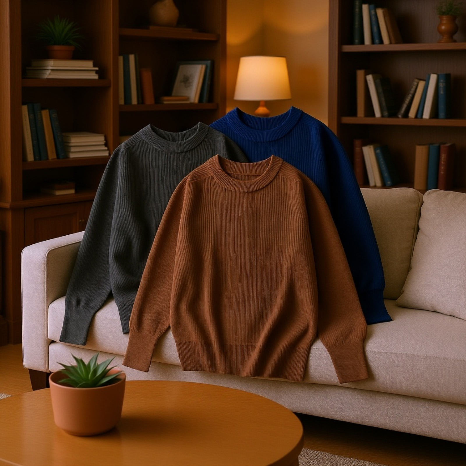 暖かくて快適なウールセーターの質感詳細