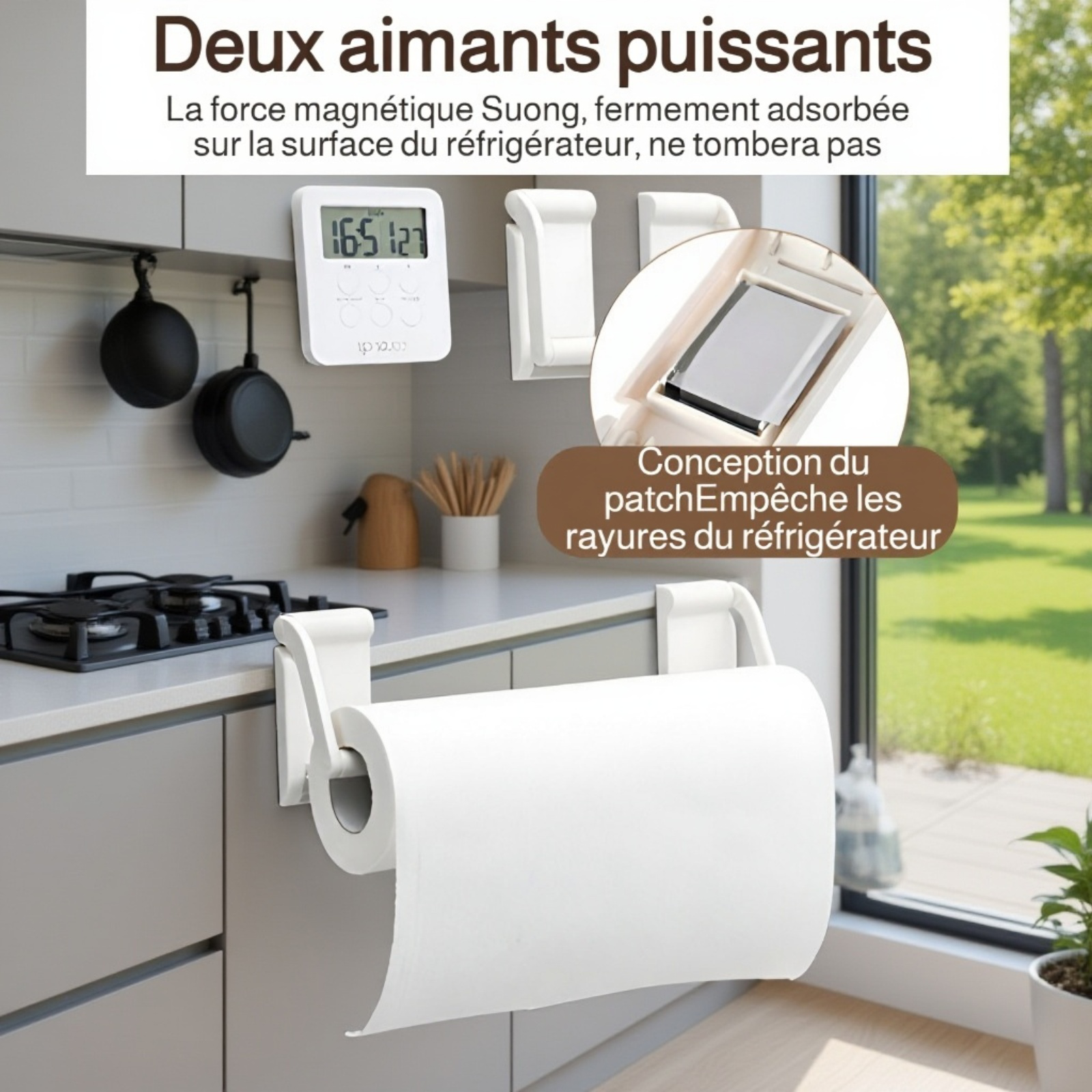 Porte-rouleaux magnétique pour essuie-tout, film alimentaire et serviettes jetables