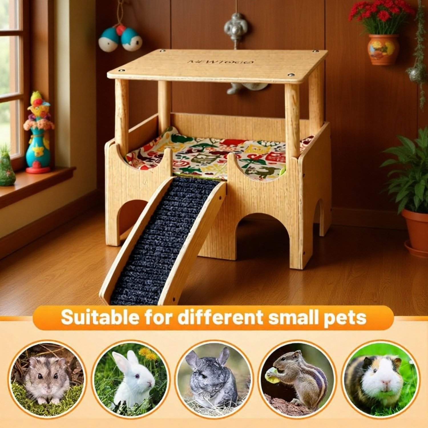 Hölzernes Meerschweinchenversteck, Hamsterkäfig, Innenbegrünungsplattform, doppellagige dekorative H