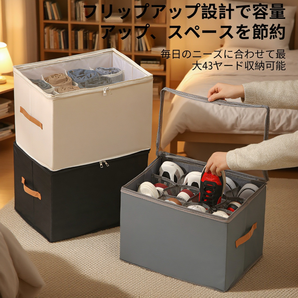 靴収納ボックス 折りたたみ式カバー付き 見える靴箱