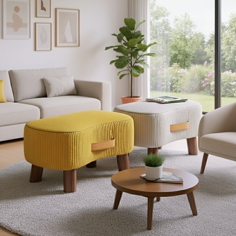 Portable solid wood footstool in modern living room