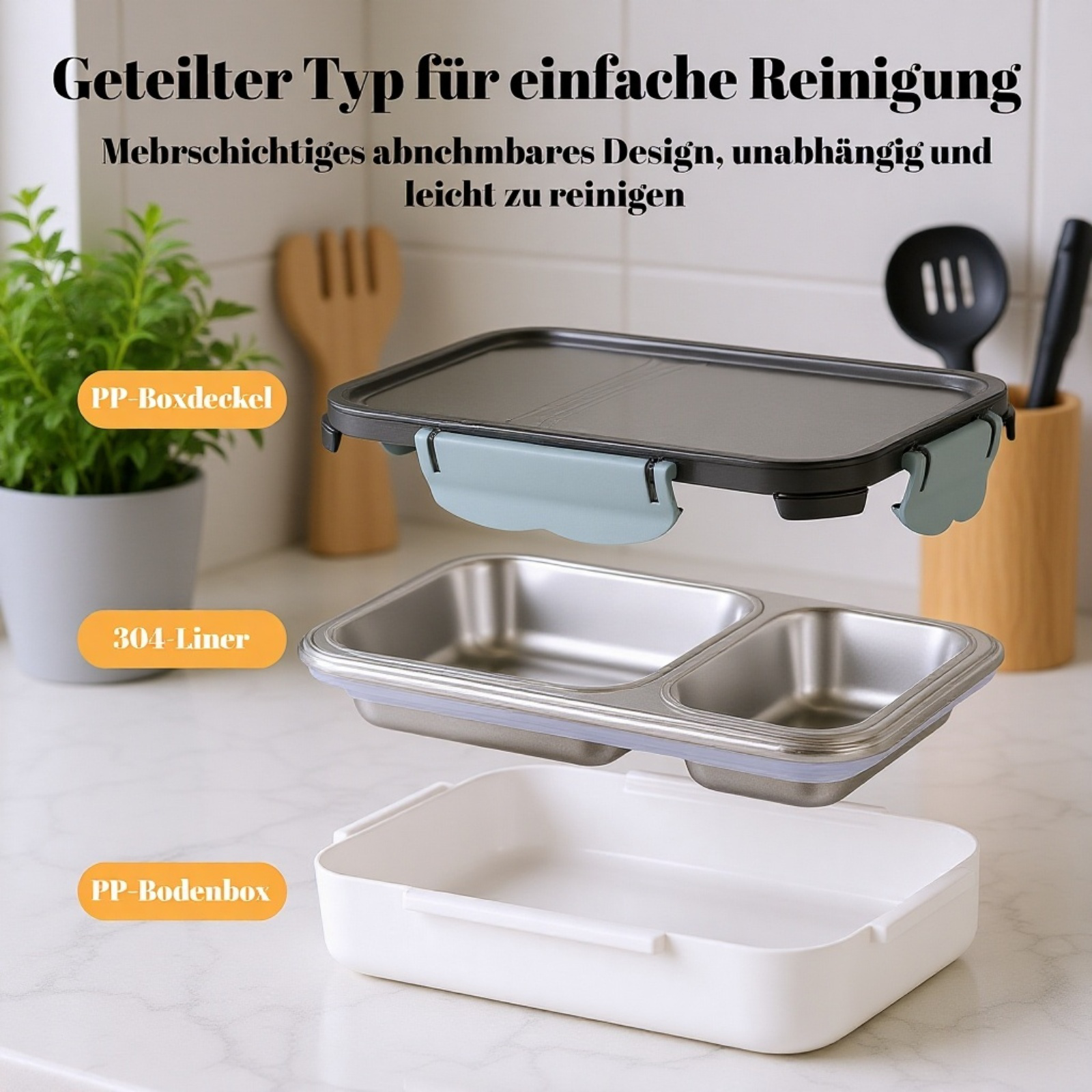  Edelstahl 304 Lunchbox mit Fächern