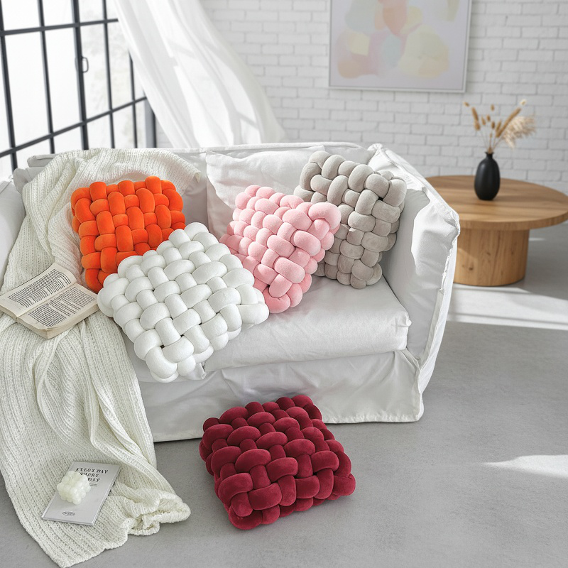  Cozy Woven Knot Cushion, Plush Sofa Pillow for Modern Home Interiors